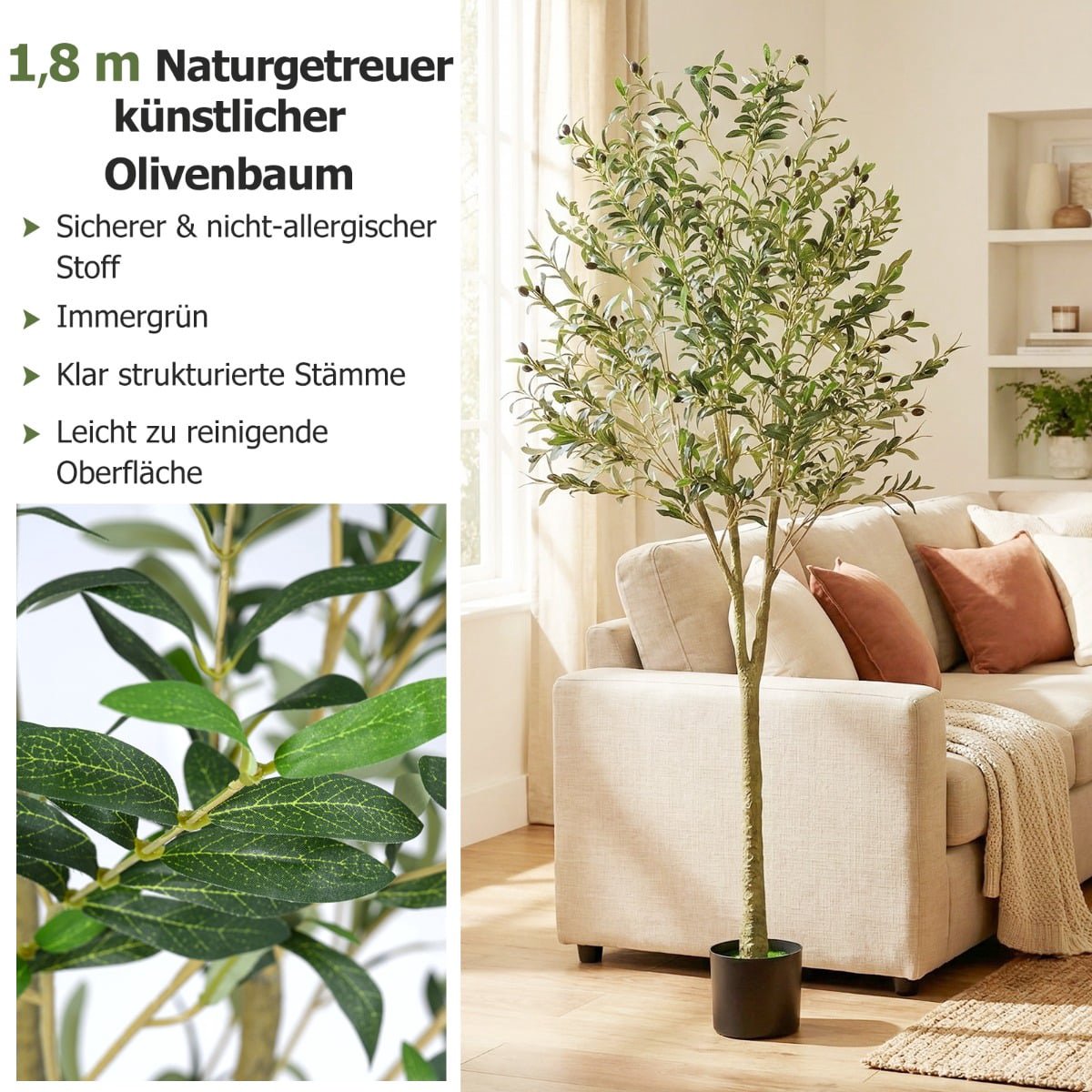 Artificial Olive Tree Set, 180 cm, 2 Pieces, Realistic Leaves