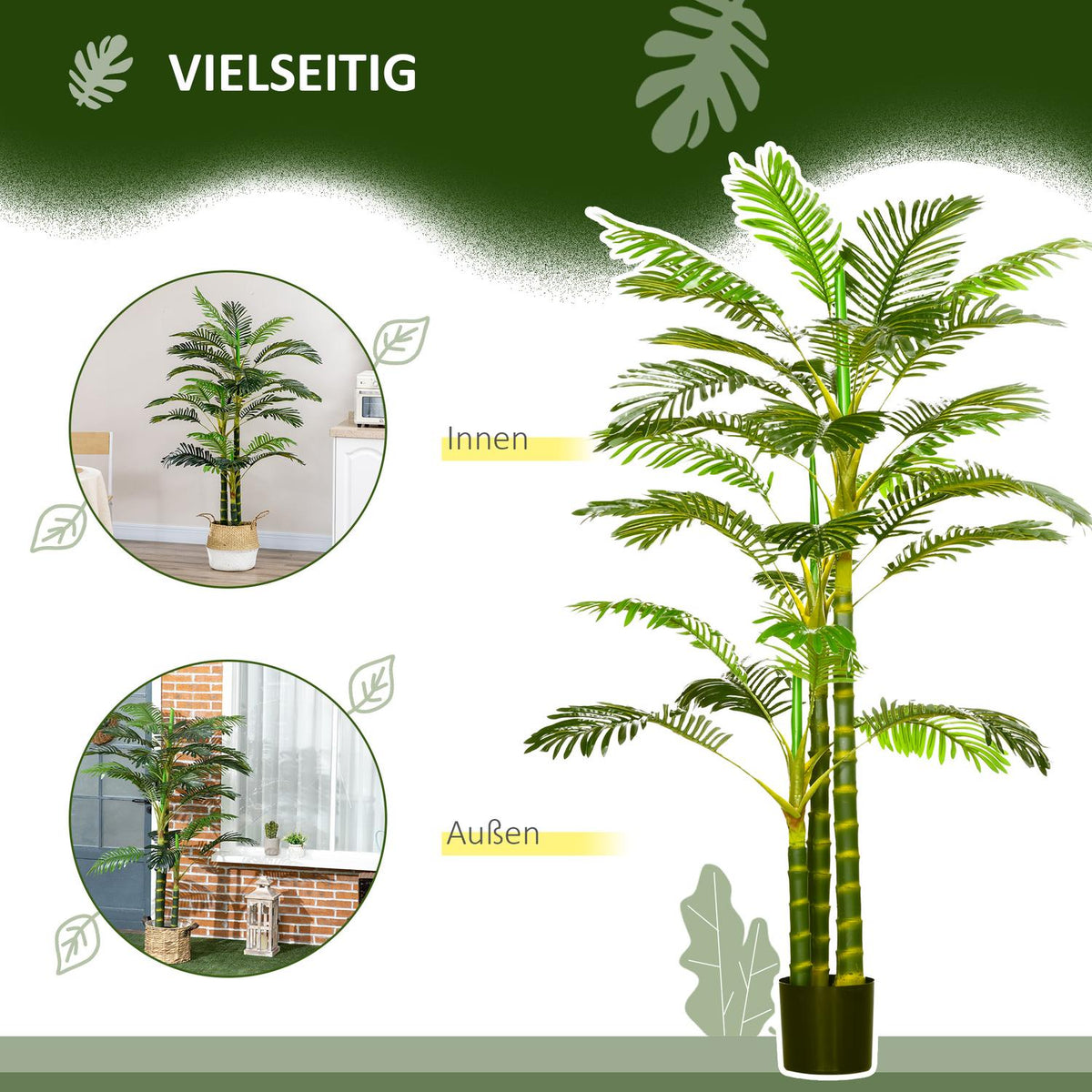 Artificial Palm Tree 190 cm Artificial Plant, Plastic Artificial Plants in Pot Artificial Palm, Fake Plant for Living Room Bedroom Office Garden Modern Decoration Gift
