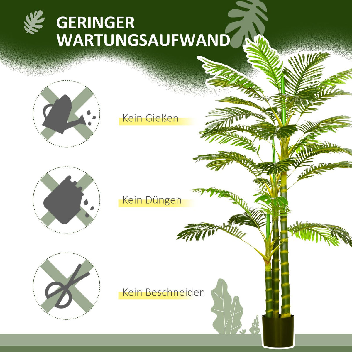 Artificial Palm Tree 190 cm Artificial Plant, Plastic Artificial Plants in Pot Artificial Palm, Fake Plant for Living Room Bedroom Office Garden Modern Decoration Gift
