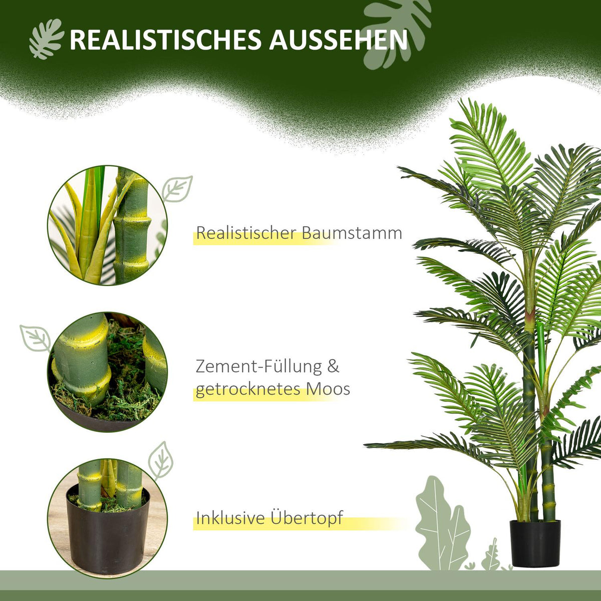 Artificial Palm Tree Artificial Plant Cement Filling 150Cm Indoor Green
