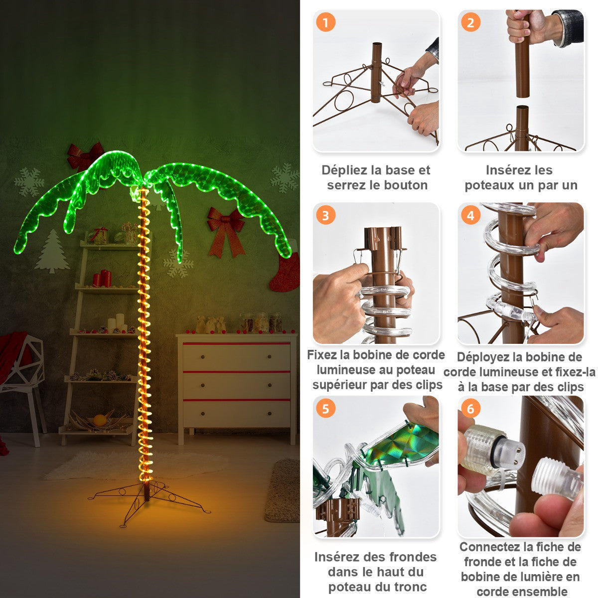 Artificial Palm Tree With LED Lights, 168 cm, Folding Base
