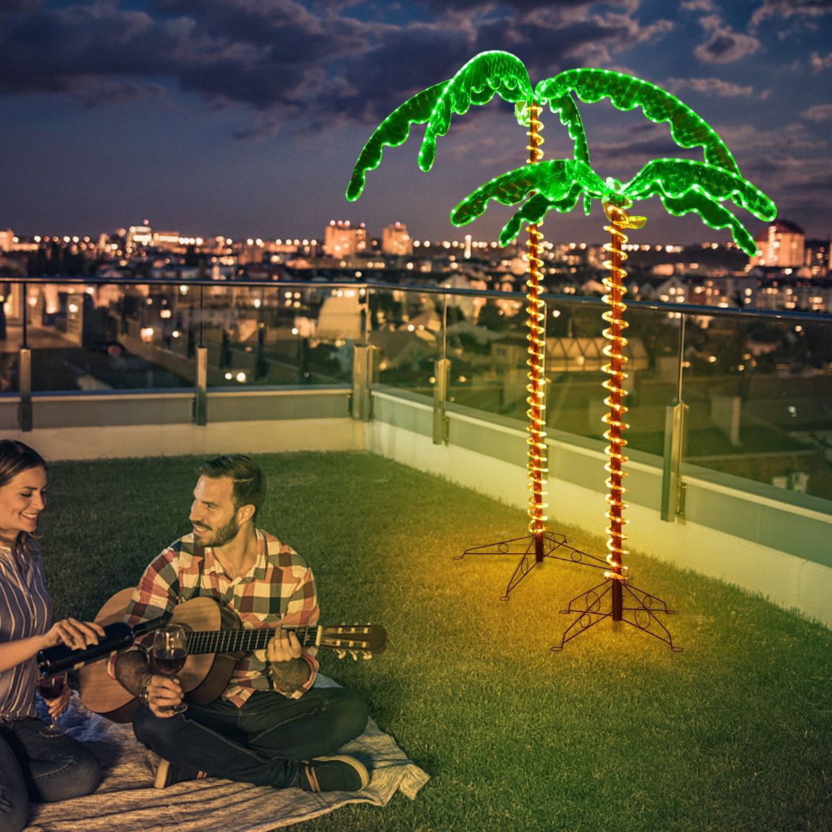 Artificial Palm Tree With LED Lights, 168 cm, Folding Base