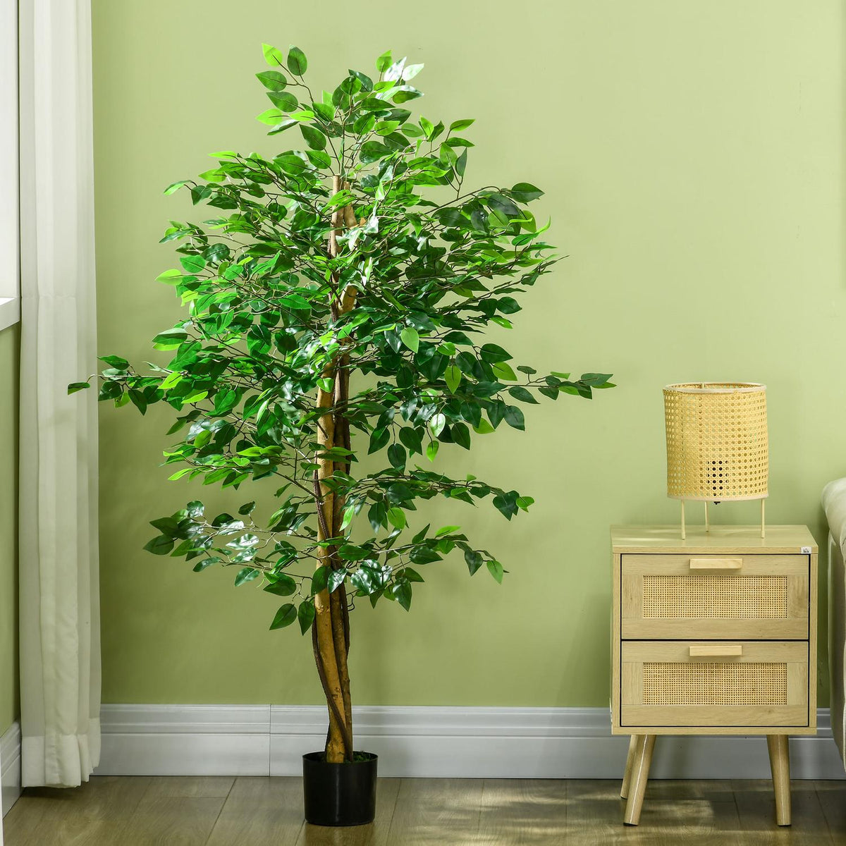 Artificial Plant, 150cm Artificial Plant with Planter, Artificial Moss, Artificial Ficus Artificial Tree, Houseplant for Living Room, Green