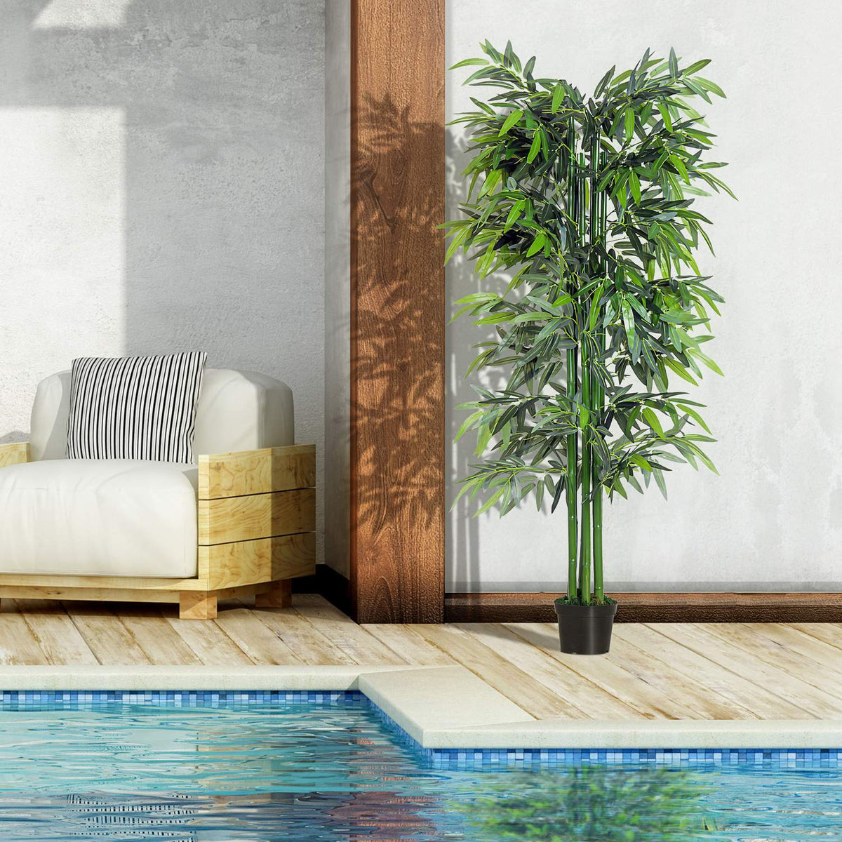 Artificial Plant 180Cm Artificial Bamboo Tree With Planter, Deceptively Real Houseplant, Green
