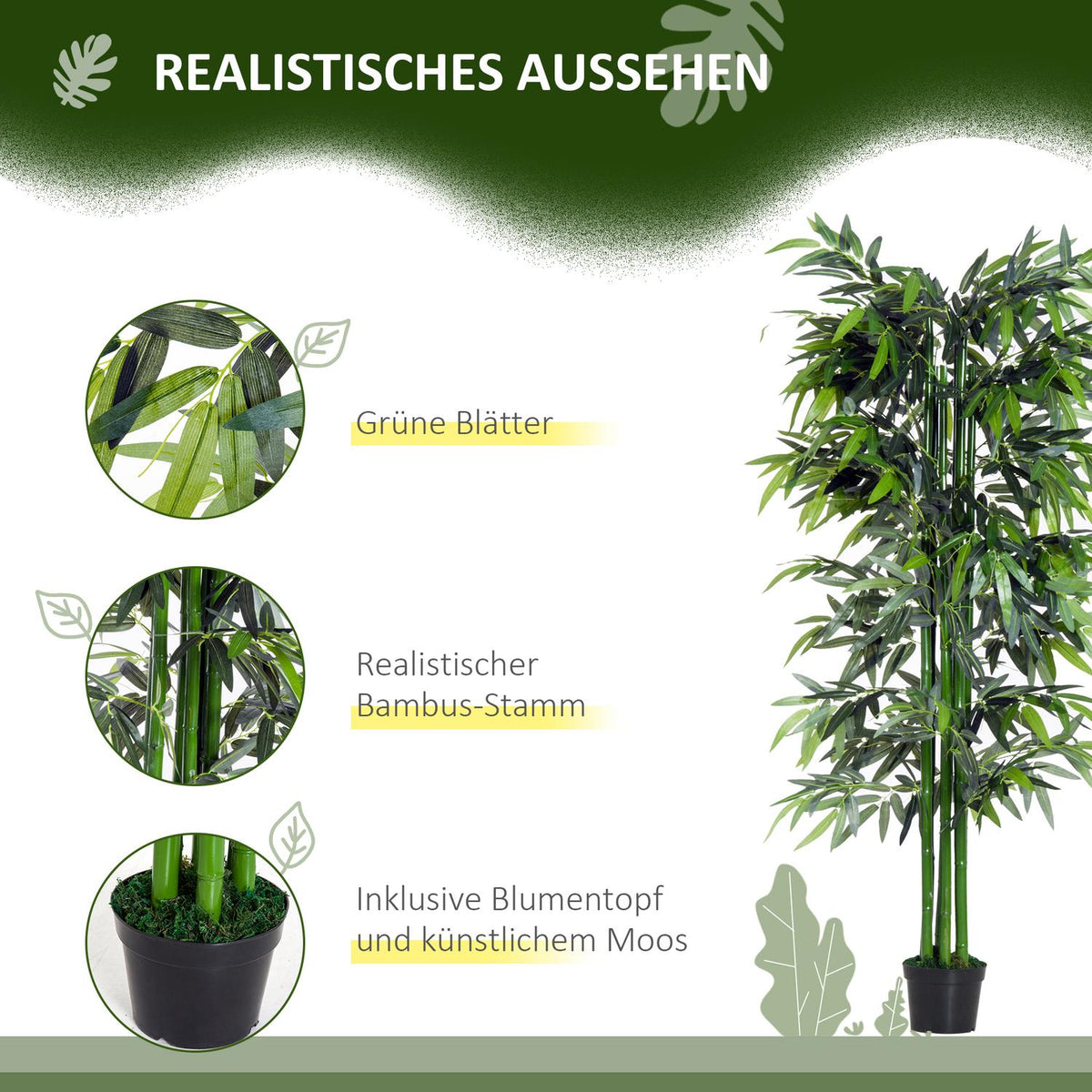 Artificial Plant 180Cm Artificial Bamboo Tree With Planter, Deceptively Real Houseplant, Green