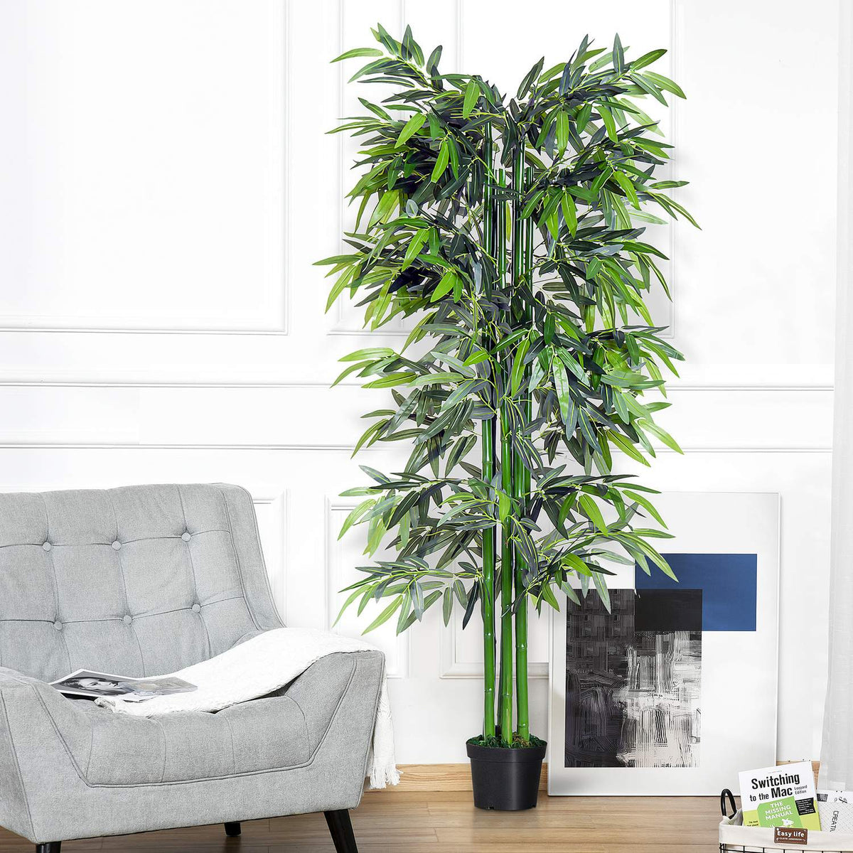Artificial Plant 180Cm Artificial Bamboo Tree With Planter, Deceptively Real Houseplant, Green