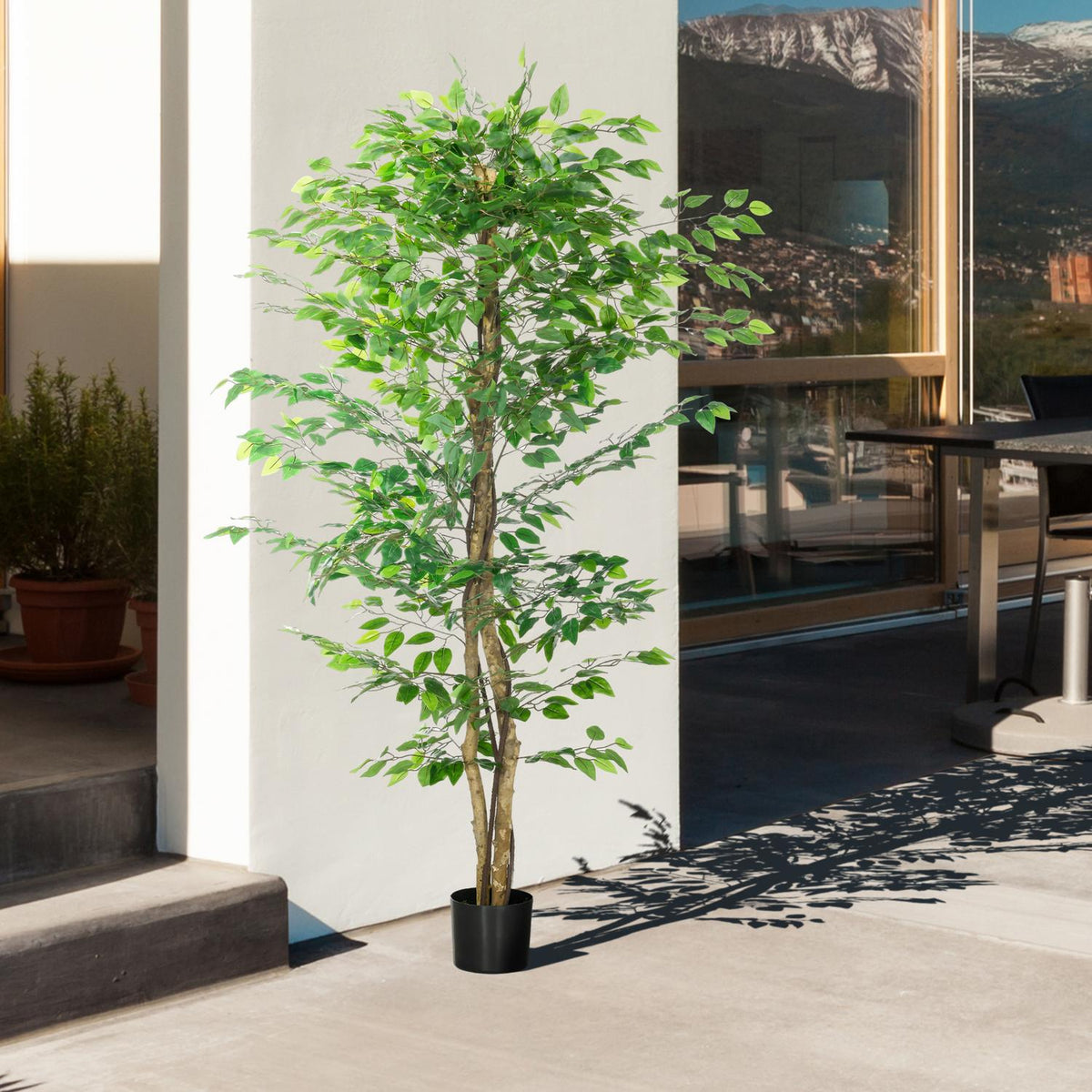 Artificial Plant, 180cm Artificial Plant with Planter, Artificial Moss, Artificial Ficus Artificial Tree, Houseplant for Living Room, Green