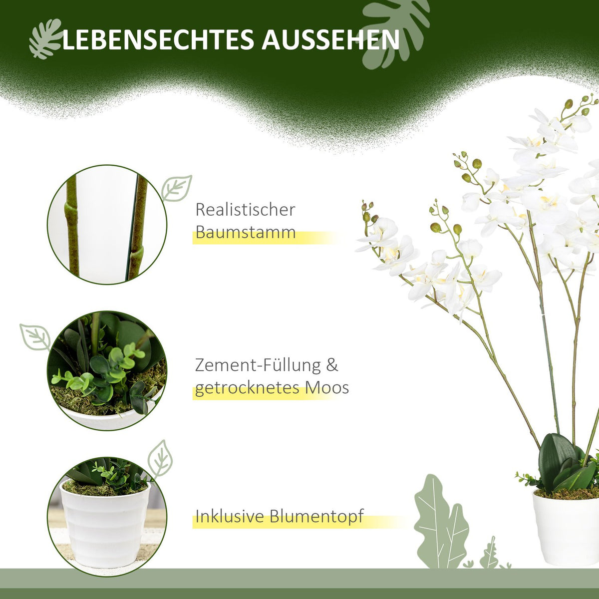 Artificial Plant Artificial Orchid In Pot Artificial Flowers 75Cm White Houseplant For Living Room & Bedroom