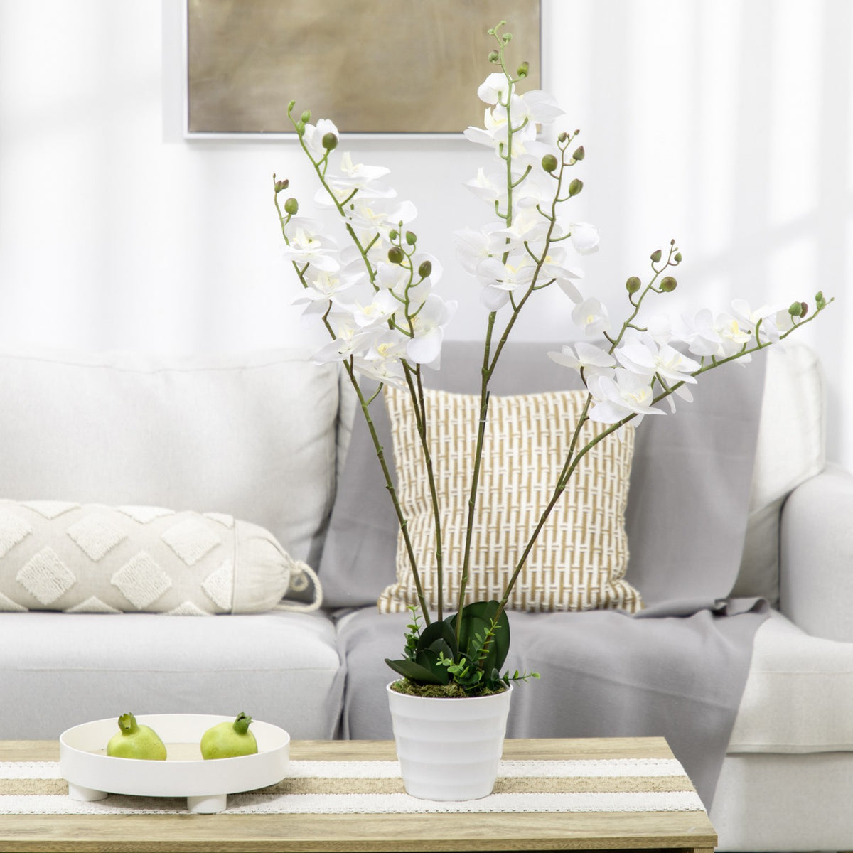 Artificial Plant Artificial Orchid In Pot Artificial Flowers 75Cm White Houseplant For Living Room & Bedroom