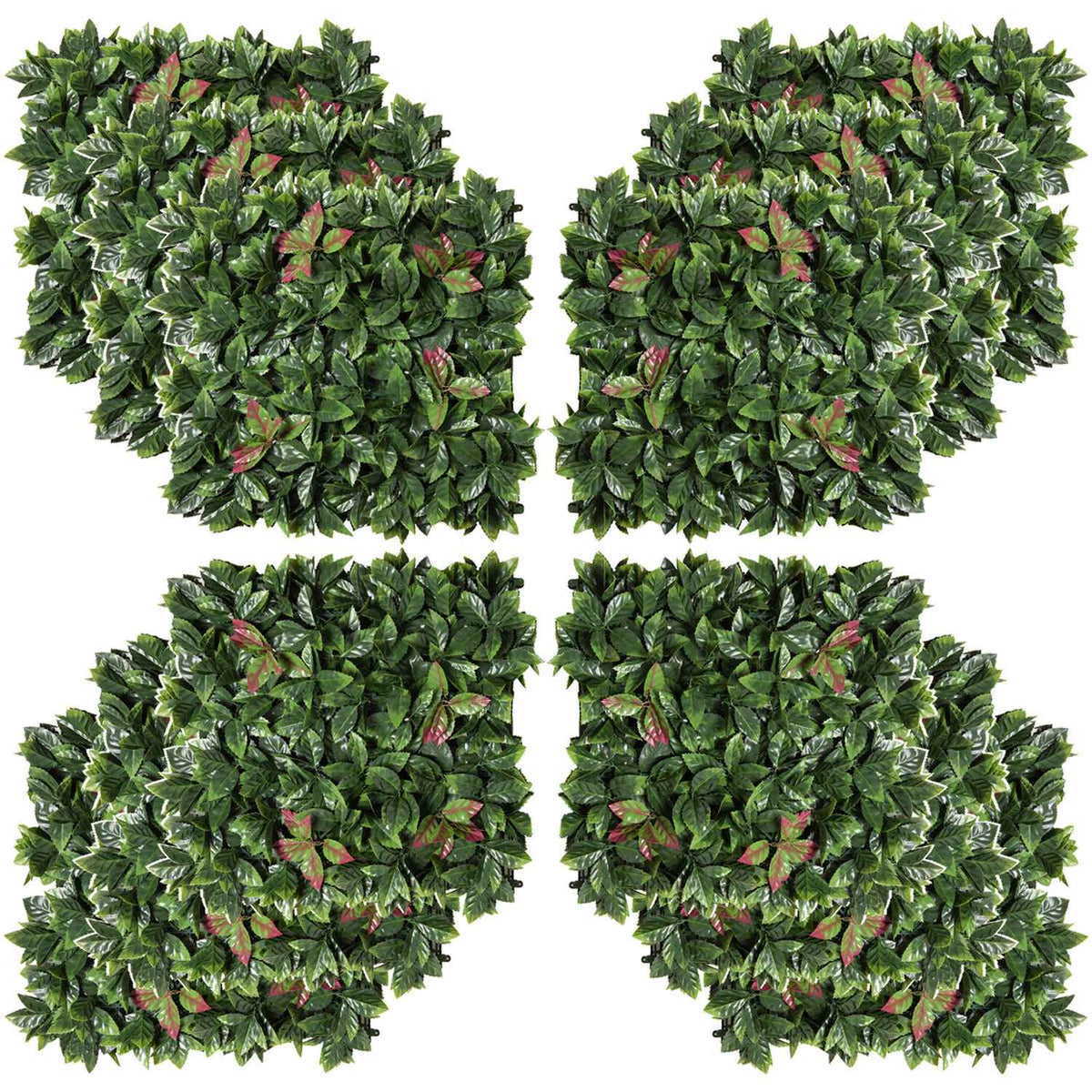 Artificial Plant Wall Pack Of 12 Uv Protection Privacy Screen, Loquat Design, 50 X 50 Cm, For Outdoor Garden