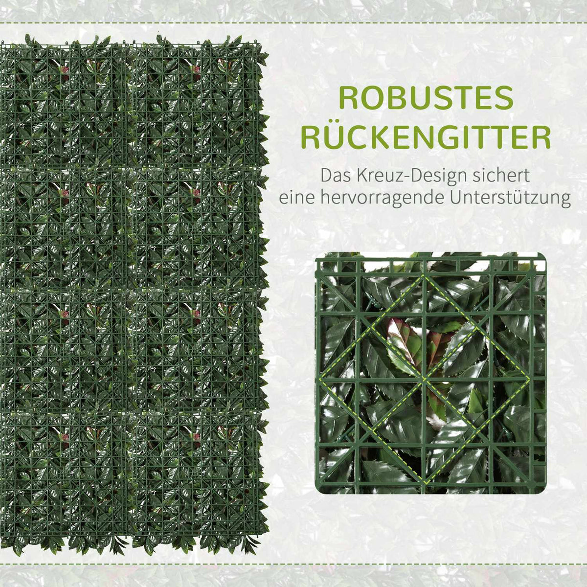 Artificial Plant Wall Pack Of 12 Uv Protection Privacy Screen, Loquat Design, 50 X 50 Cm, For Outdoor Garden