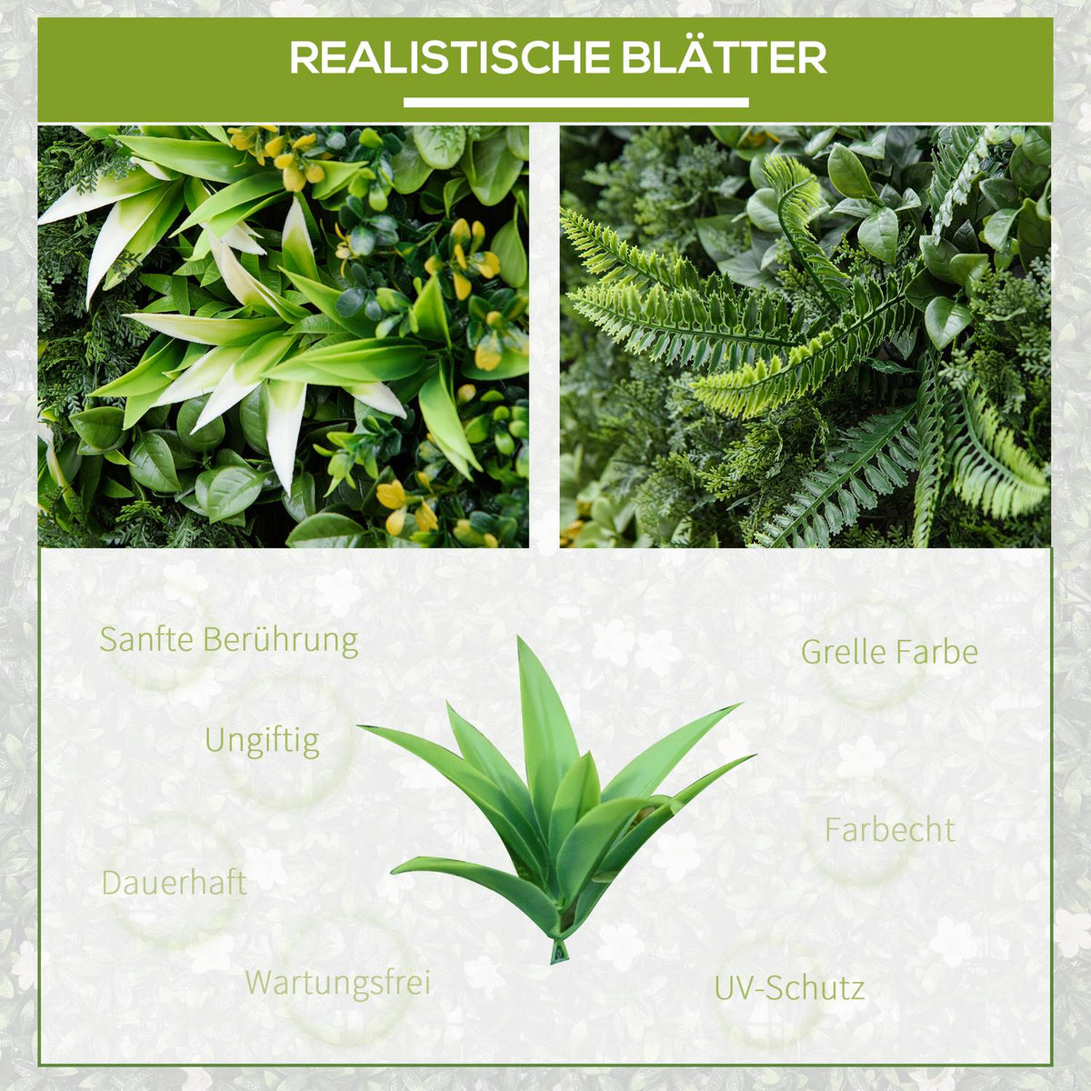 Artificial Plant Wall Pack Of 12 Uv Protection Privacy Screen Multi-Leaf Design 50 X 50 Cm For Outdoor Garden