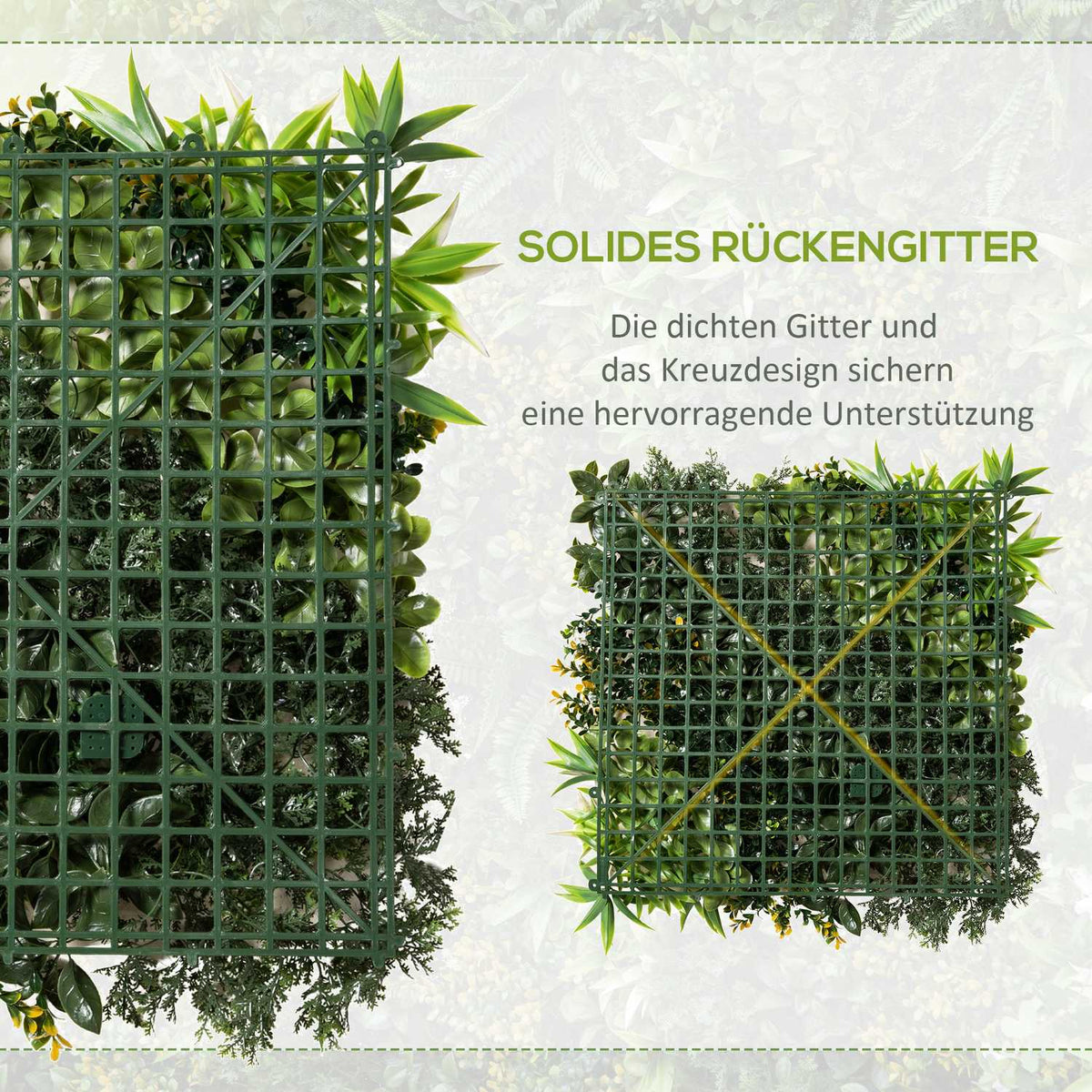 Artificial Plant Wall Pack Of 12 Uv Protection Privacy Screen Multi-Leaf Design 50 X 50 Cm For Outdoor Garden