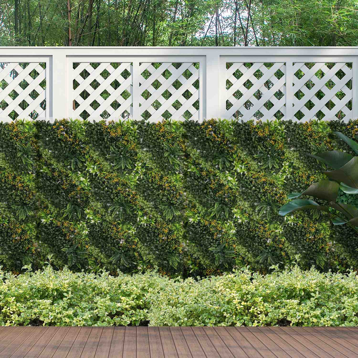 Artificial Plant Wall Pack Of 12 Uv Protection Privacy Screen Multi-Leaf Design 50 X 50 Cm For Outdoor Garden