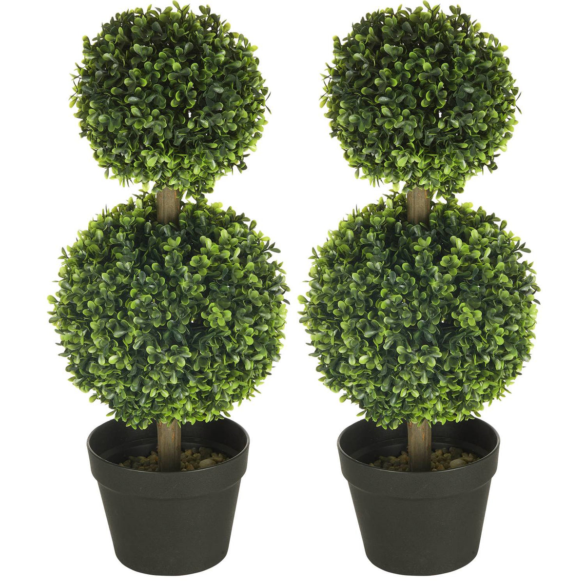Artificial Plants, Set Of 2 Boxwood, 60Cm Artificial Plant With Double Ball, Uv Resistant Houseplant, Green