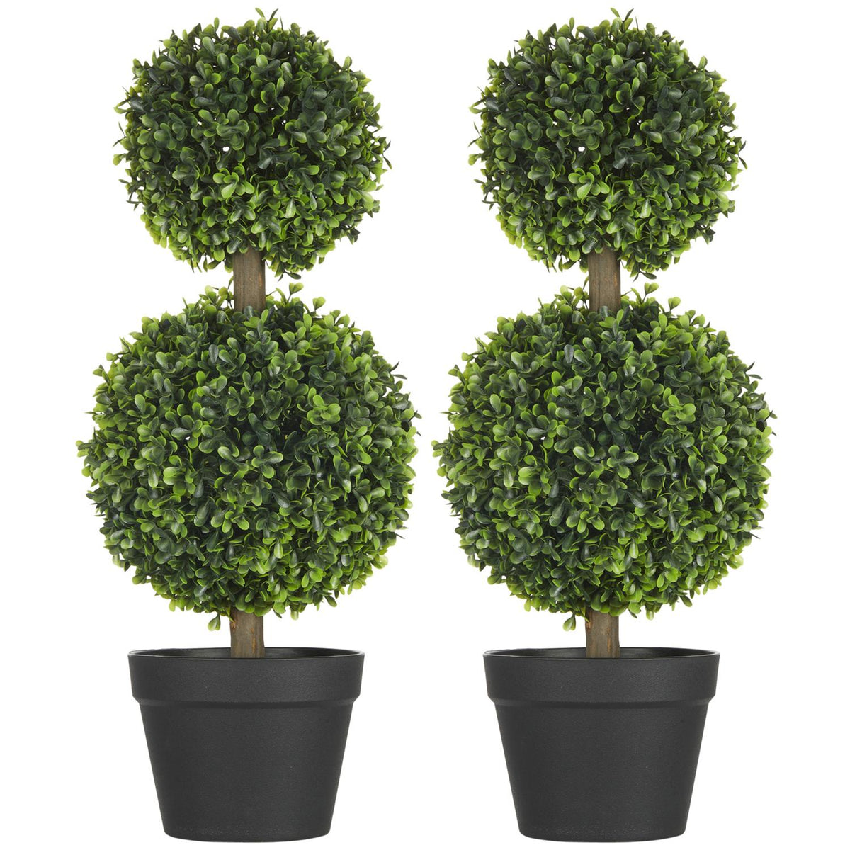 Artificial Plants, Set Of 2 Boxwood, 60Cm Artificial Plant With Double Ball, Uv Resistant Houseplant, Green