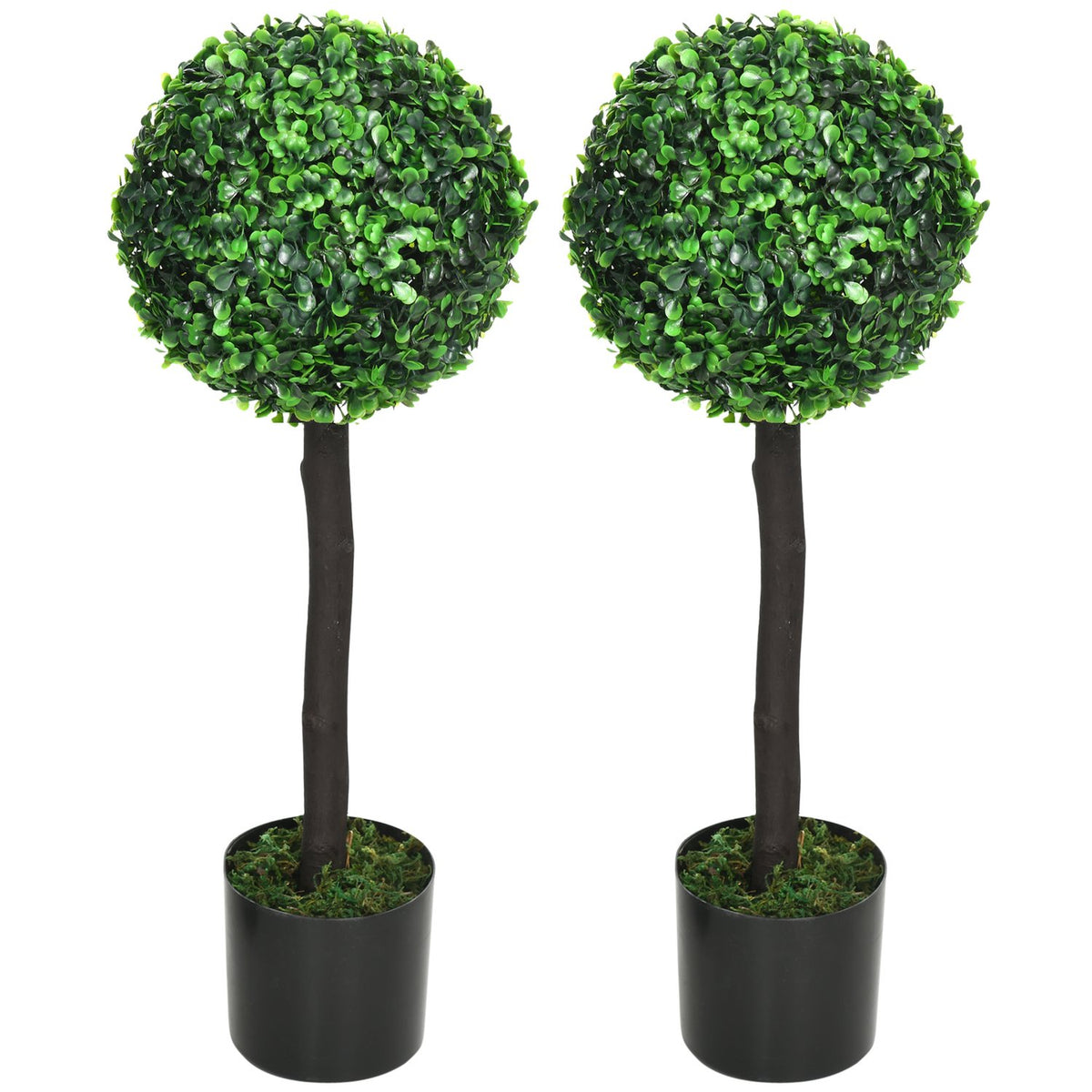 Artificial Plants Set Of 2 Uv Resistant Houseplants 60Cm Boxwood Artificial Plant With Flower Pot Artificial Tree Peva Green