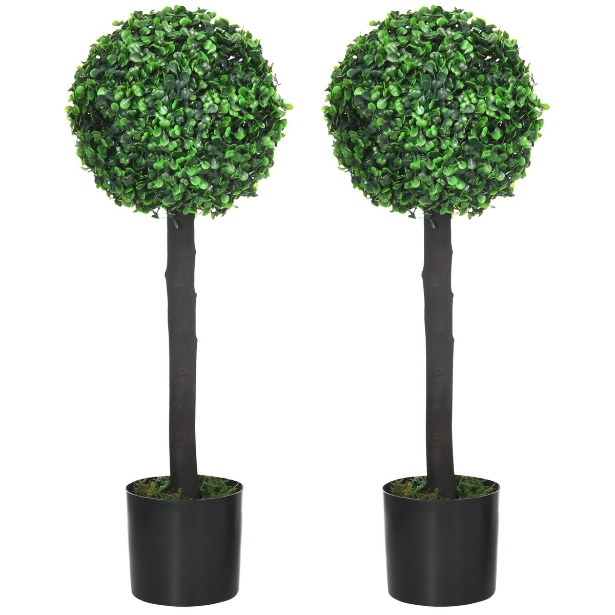 Artificial Plants Set Of 2 Uv Resistant Houseplants 60Cm Boxwood Artificial Plant With Flower Pot Artificial Tree Peva Green