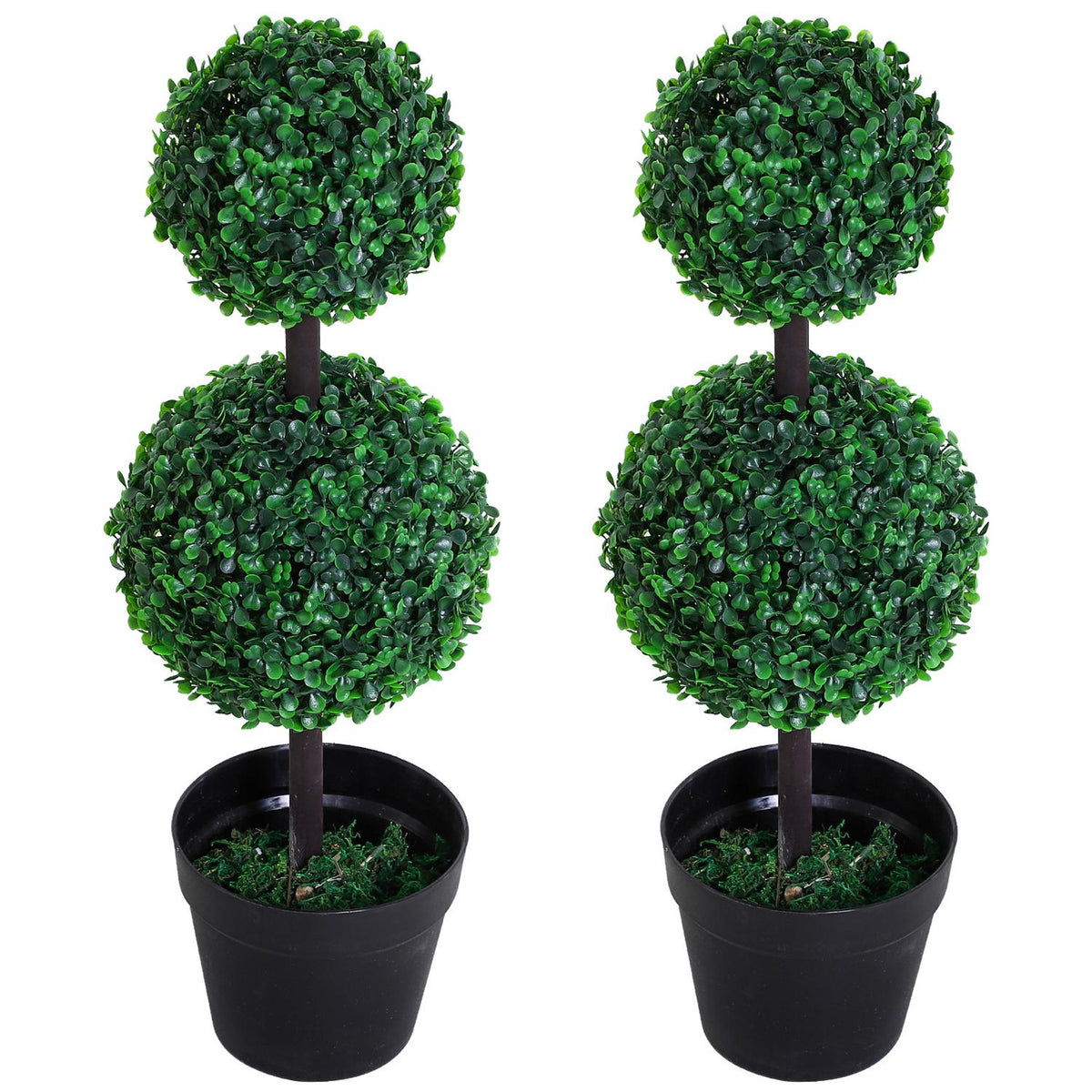 Artificial Plants Set of 2 Large 67 cm Artificial Plant with 2 Balls, Plastic Artificial Tree in Pot, Artificial Tree Like Real for Living Room Bedroom Office Garden Modern Decoration Gift