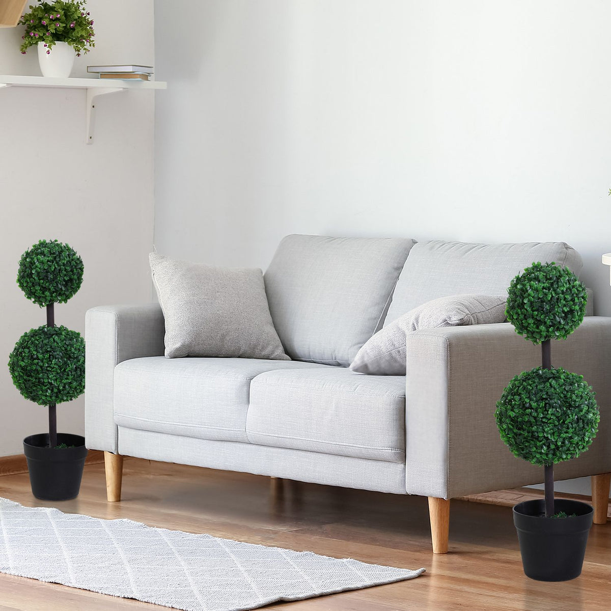 Artificial Plants Set of 2 Large 67 cm Artificial Plant with 2 Balls, Plastic Artificial Tree in Pot, Artificial Tree Like Real for Living Room Bedroom Office Garden Modern Decoration Gift