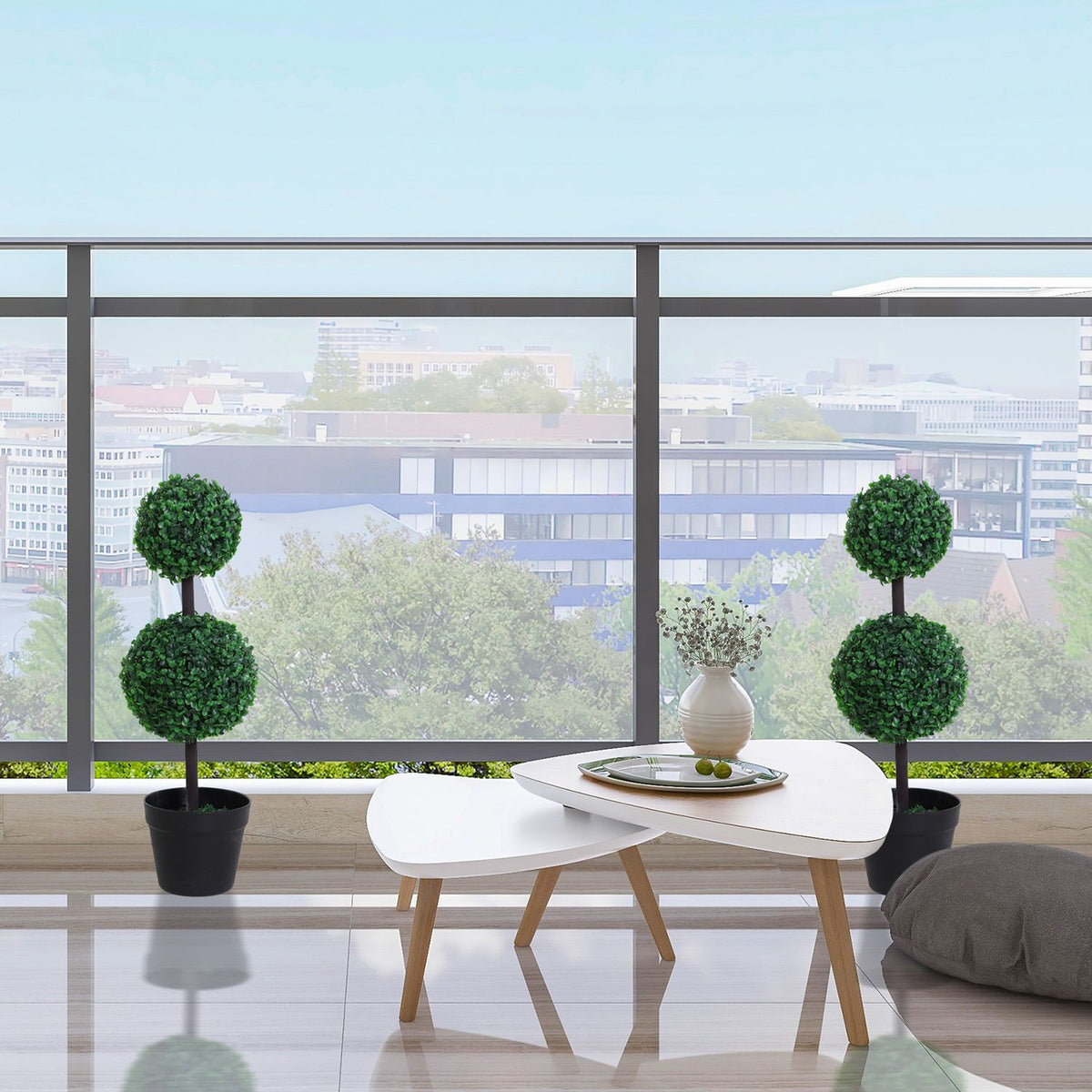 Artificial Plants Set of 2 Large 67 cm Artificial Plant with 2 Balls, Plastic Artificial Tree in Pot, Artificial Tree Like Real for Living Room Bedroom Office Garden Modern Decoration Gift