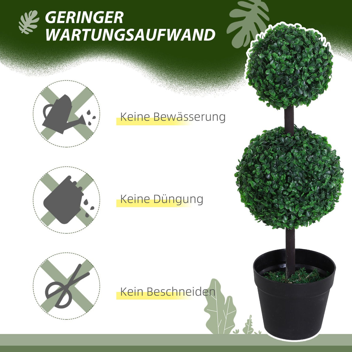 Artificial Plants Set of 2 Large 67 cm Artificial Plant with 2 Balls, Plastic Artificial Tree in Pot, Artificial Tree Like Real for Living Room Bedroom Office Garden Modern Decoration Gift