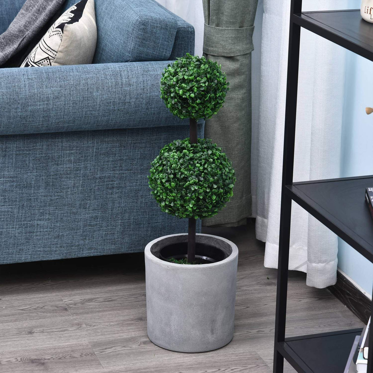 Artificial Plants Set of 2 Large 67 cm Artificial Plant with 2 Balls, Plastic Artificial Tree in Pot, Artificial Tree Like Real for Living Room Bedroom Office Garden Modern Decoration Gift