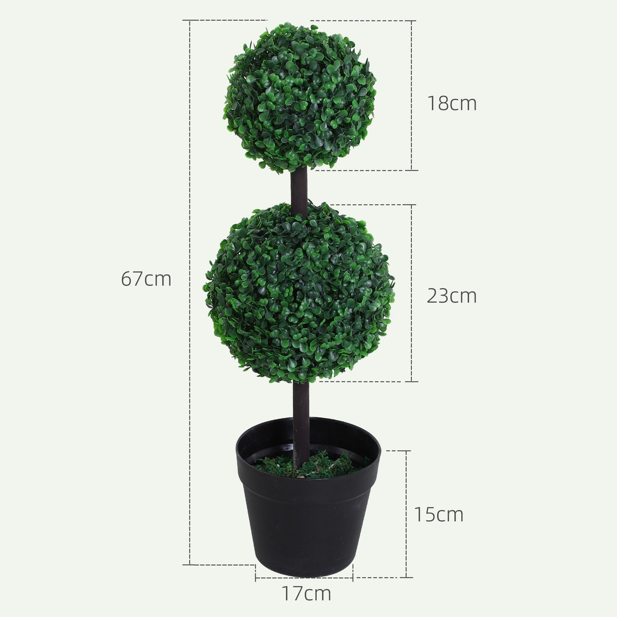 Artificial Plants Set of 2 Large 67 cm Artificial Plant with 2 Balls, Plastic Artificial Tree in Pot, Artificial Tree Like Real for Living Room Bedroom Office Garden Modern Decoration Gift