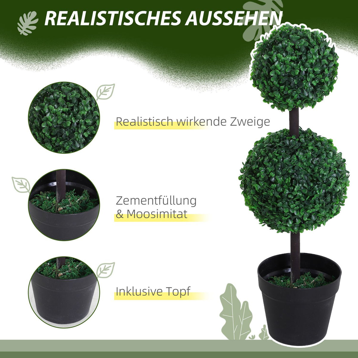 Artificial Plants Set of 2 Large 67 cm Artificial Plant with 2 Balls, Plastic Artificial Tree in Pot, Artificial Tree Like Real for Living Room Bedroom Office Garden Modern Decoration Gift