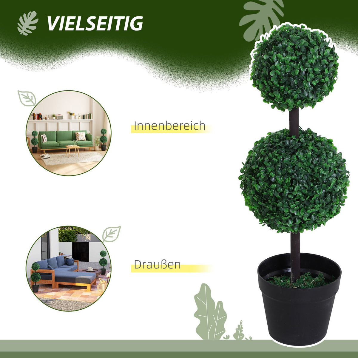 Artificial Plants Set of 2 Large 67 cm Artificial Plant with 2 Balls, Plastic Artificial Tree in Pot, Artificial Tree Like Real for Living Room Bedroom Office Garden Modern Decoration Gift