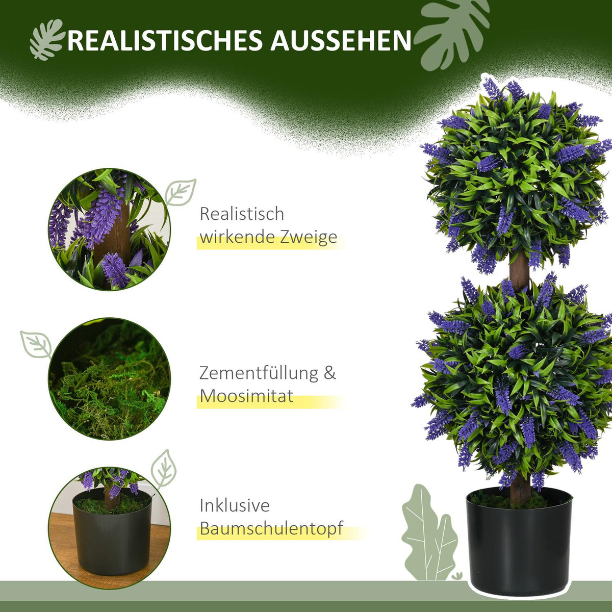 Artificial Plants Set of 2, UV Resistant Artificial Plant in Flower Pot, 70cm Houseplant with Lavender for Living Room, Garden