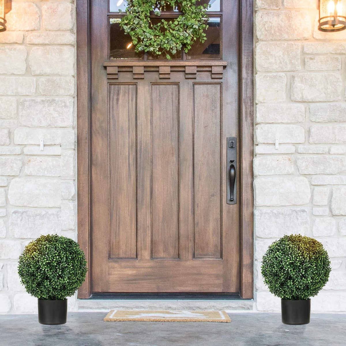 Artificial Plants, Set of 2 UV Resistant Artificial Plants in Flower Pot, 52cm Box Trees, Houseplant for Garden, Living Room, Green
