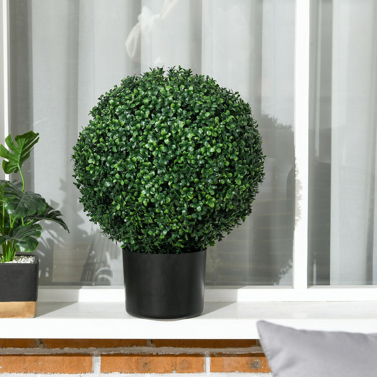 Artificial Plants, Set of 2 UV Resistant Artificial Plants in Flower Pot, 52cm Box Trees, Houseplant for Garden, Living Room, Green
