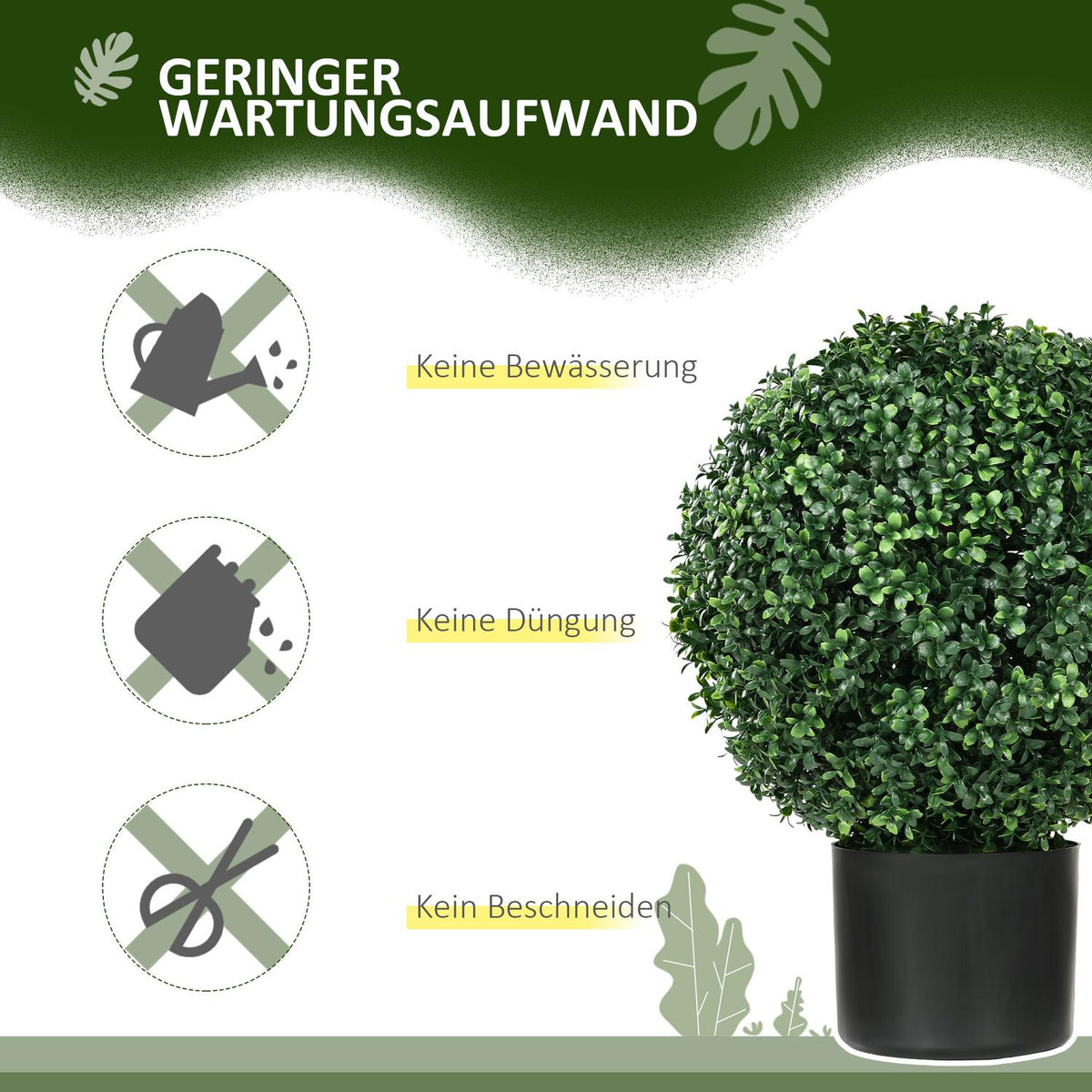 Artificial Plants, Set of 2 UV Resistant Artificial Plants in Flower Pot, 52cm Box Trees, Houseplant for Garden, Living Room, Green
