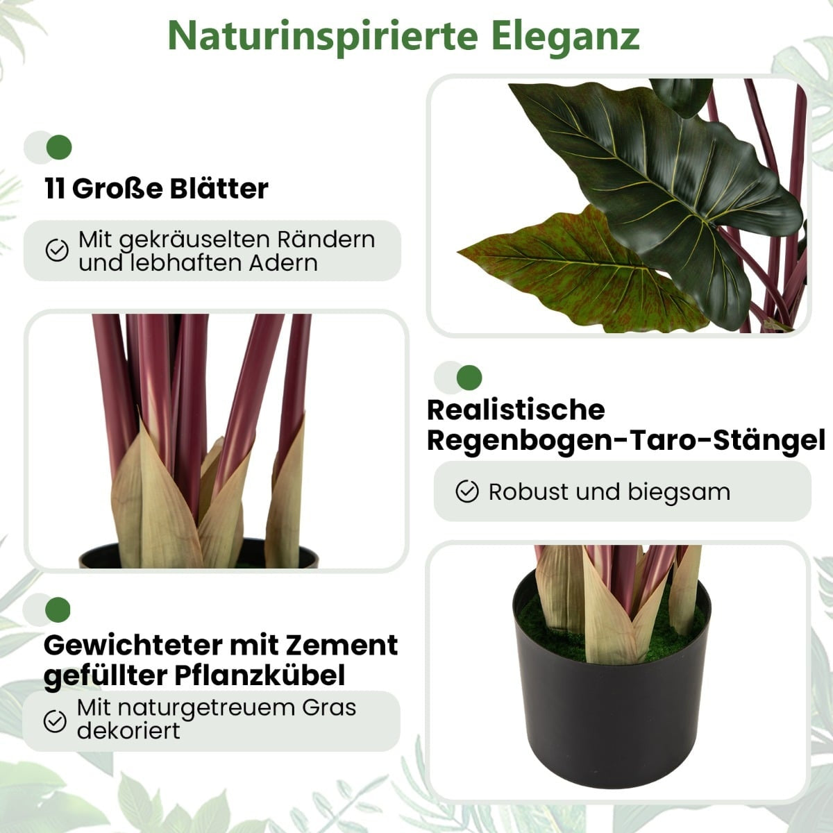 Artificial Rainbow Taro Plant, 160 cm, 11 Leaves
