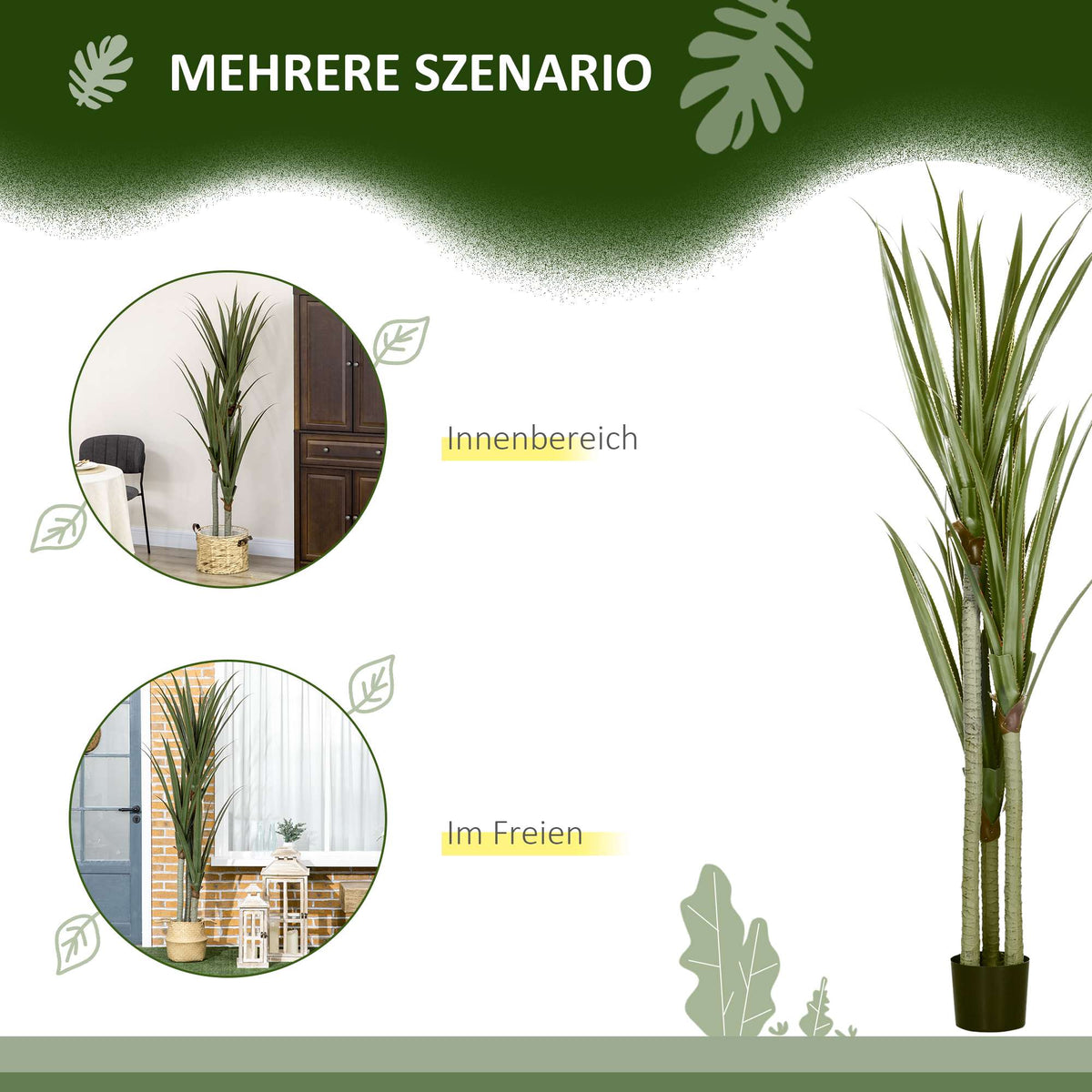 Artificial Yucca Plant, 190 cm, Indoor/Outdoor, Low Maintenance
