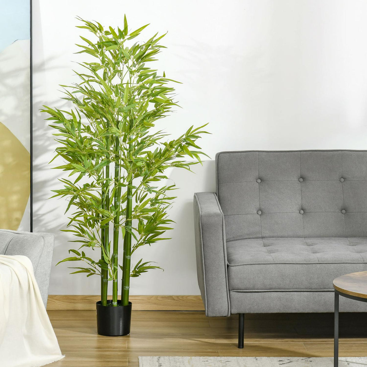 Artificial bamboo plant, 924 leaves, sturdy pot, artificial moss, plastic, green