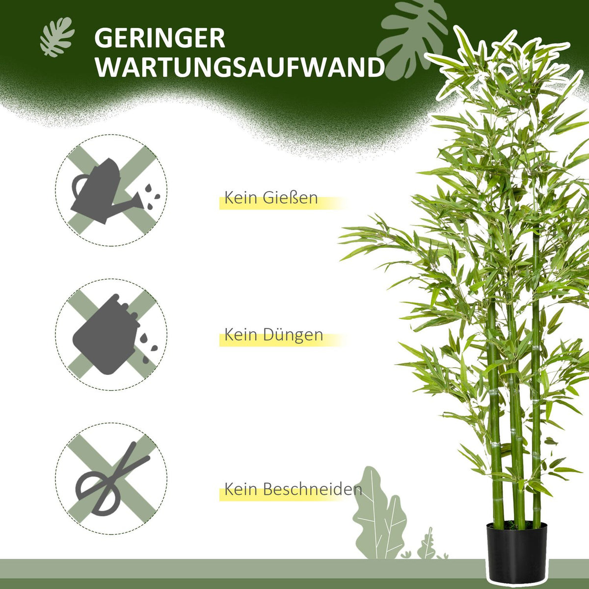 Artificial bamboo plant, 924 leaves, sturdy pot, artificial moss, plastic, green
