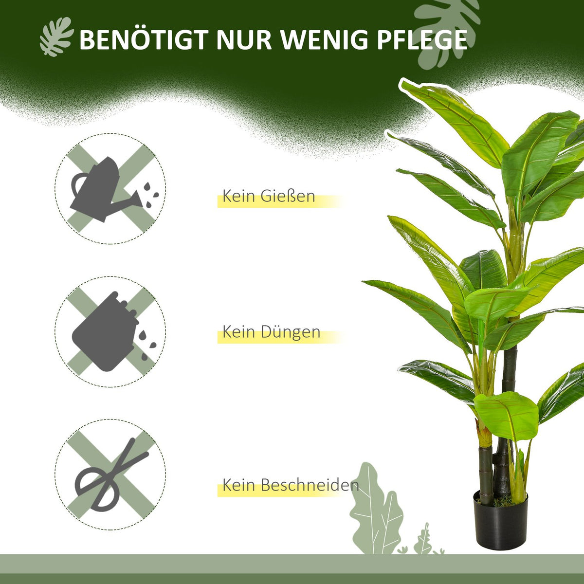 Artificial banana tree Decorative artificial plant, 150 cm, for indoor and outdoor use, in a plastic pot