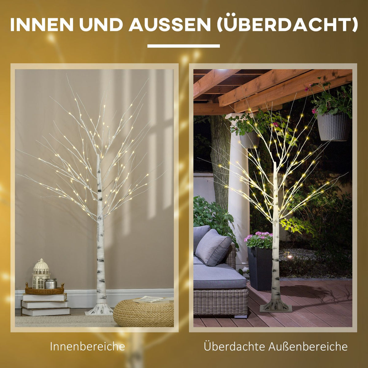 Artificial birch tree 150 cm with LED, Christmas decoration artificial birch for parties, birthdays and weddings