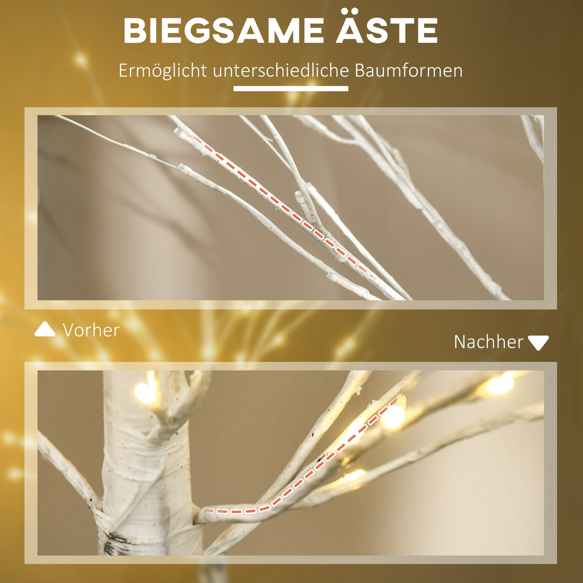 Artificial birch tree 150 cm with LED, Christmas decoration artificial birch for parties, birthdays and weddings