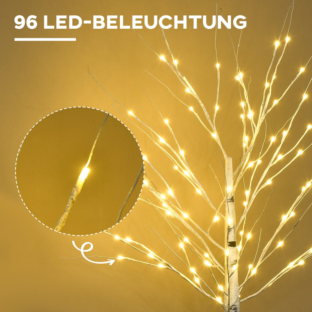 Artificial birch tree 150 cm with LED, Christmas decoration artificial birch for parties, birthdays and weddings
