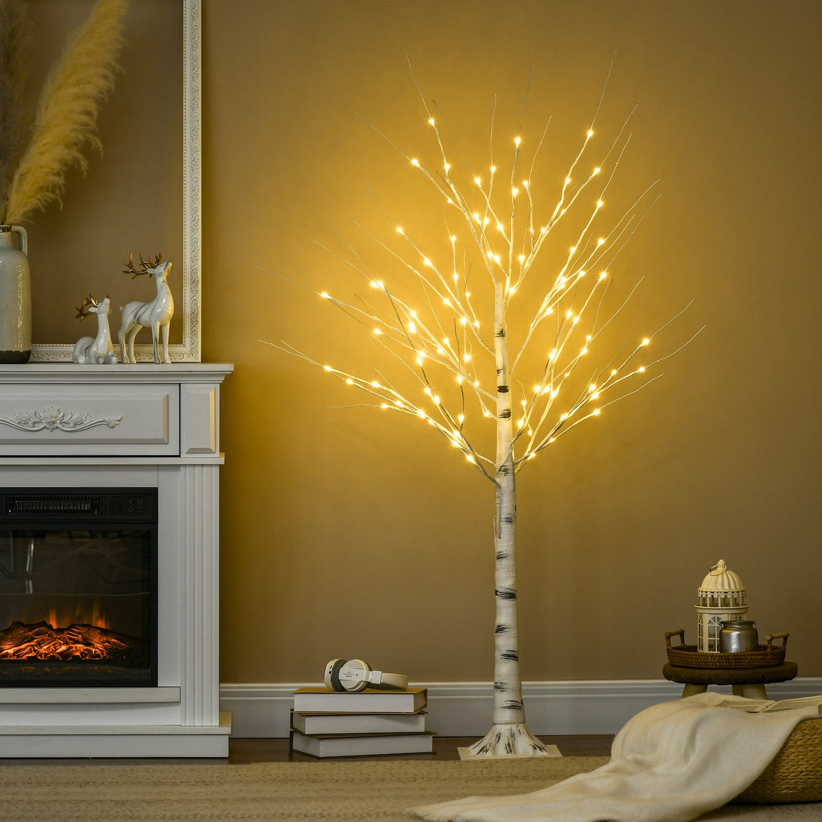 Artificial birch tree 150 cm with LED, Christmas decoration artificial birch for parties, birthdays and weddings