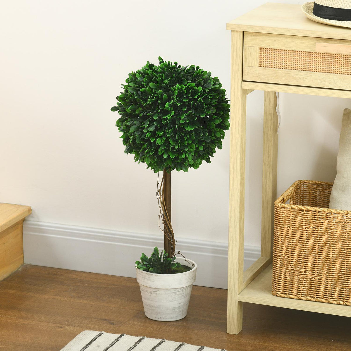 Artificial boxwood set of 2, UV-resistant artificial plants, 60cm, in flower pot, for living room, green