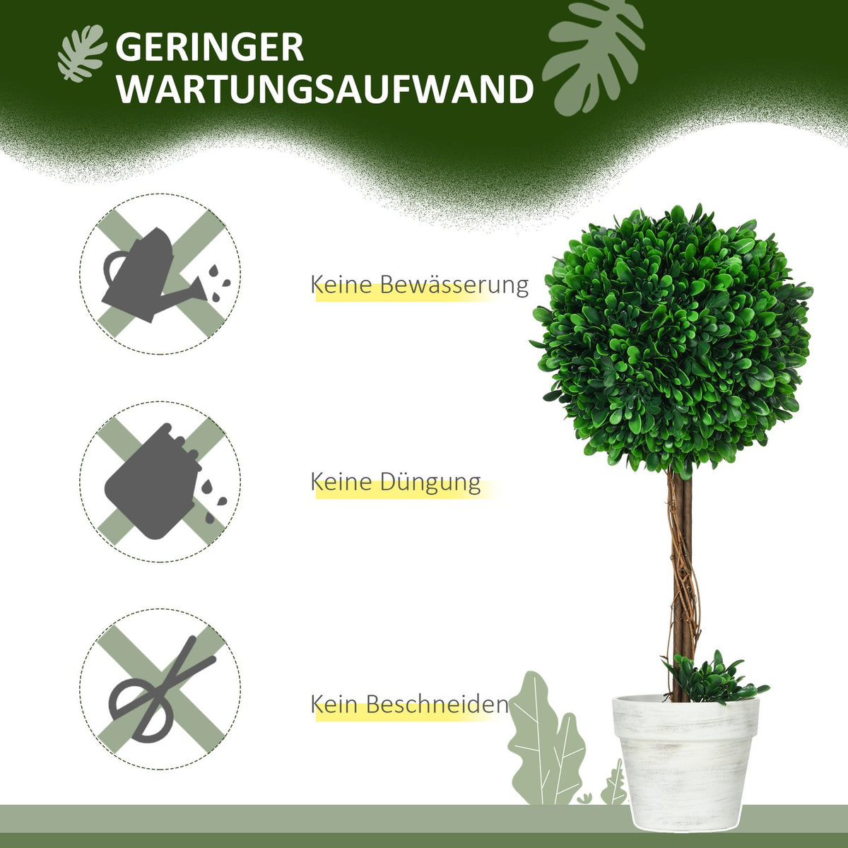 Artificial boxwood set of 2, UV-resistant artificial plants, 60cm, in flower pot, for living room, green