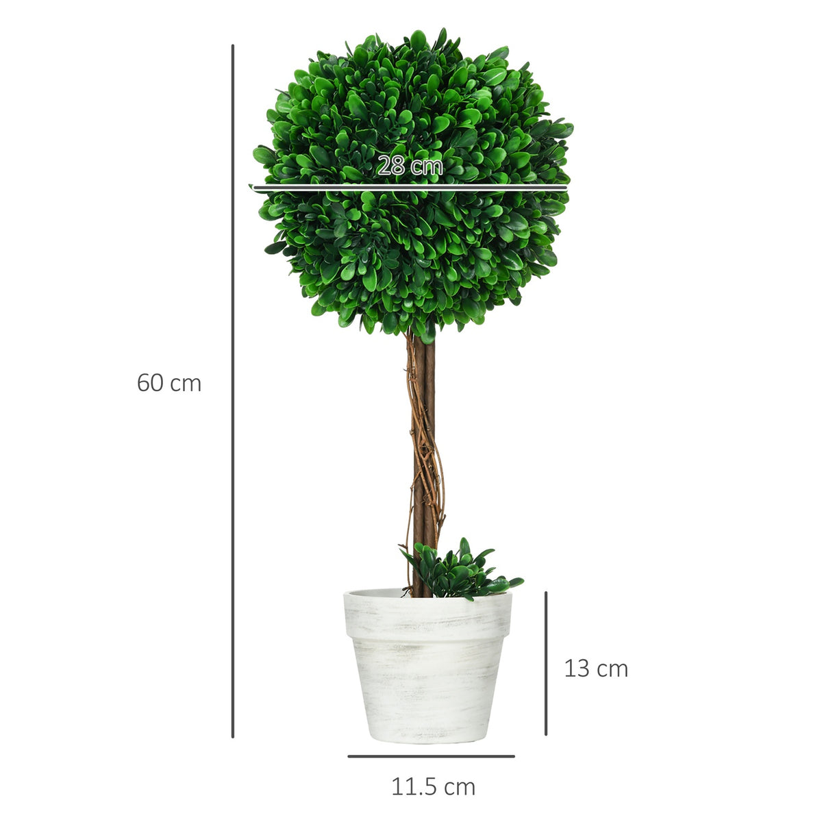 Artificial boxwood set of 2, UV-resistant artificial plants, 60cm, in flower pot, for living room, green