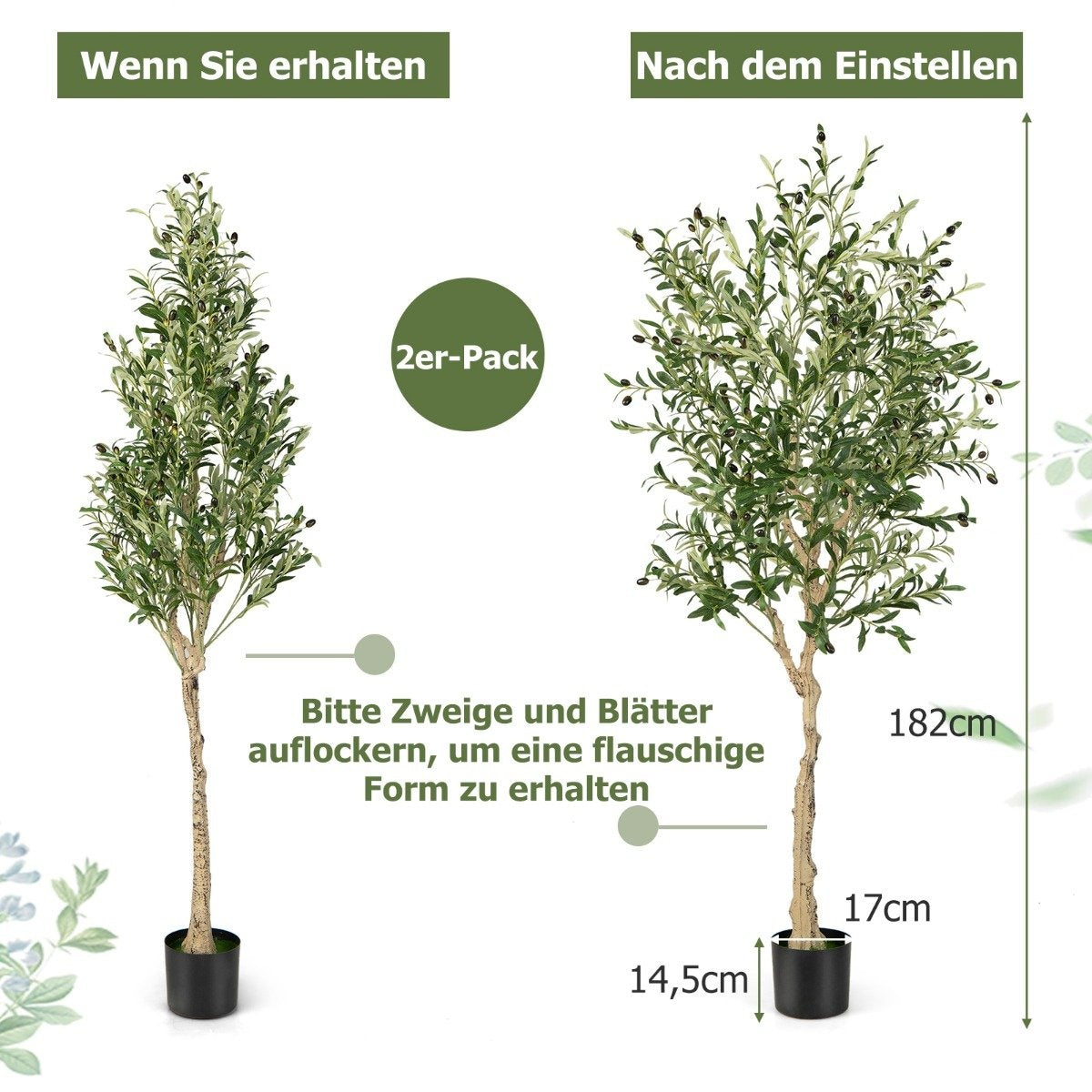 Artificial olive tree with 1296 leaves & 72 fruits olive plants 182 cm