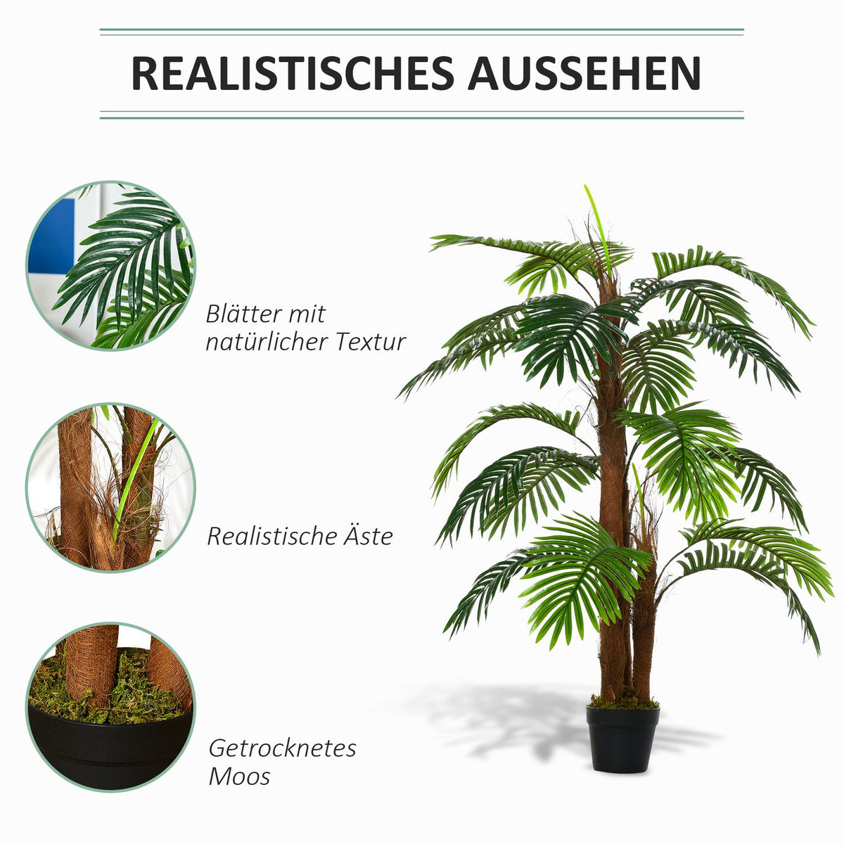 Artificial palm tree 120cm, lifelike artificial plant for indoor and outdoor use, in a plastic pot
