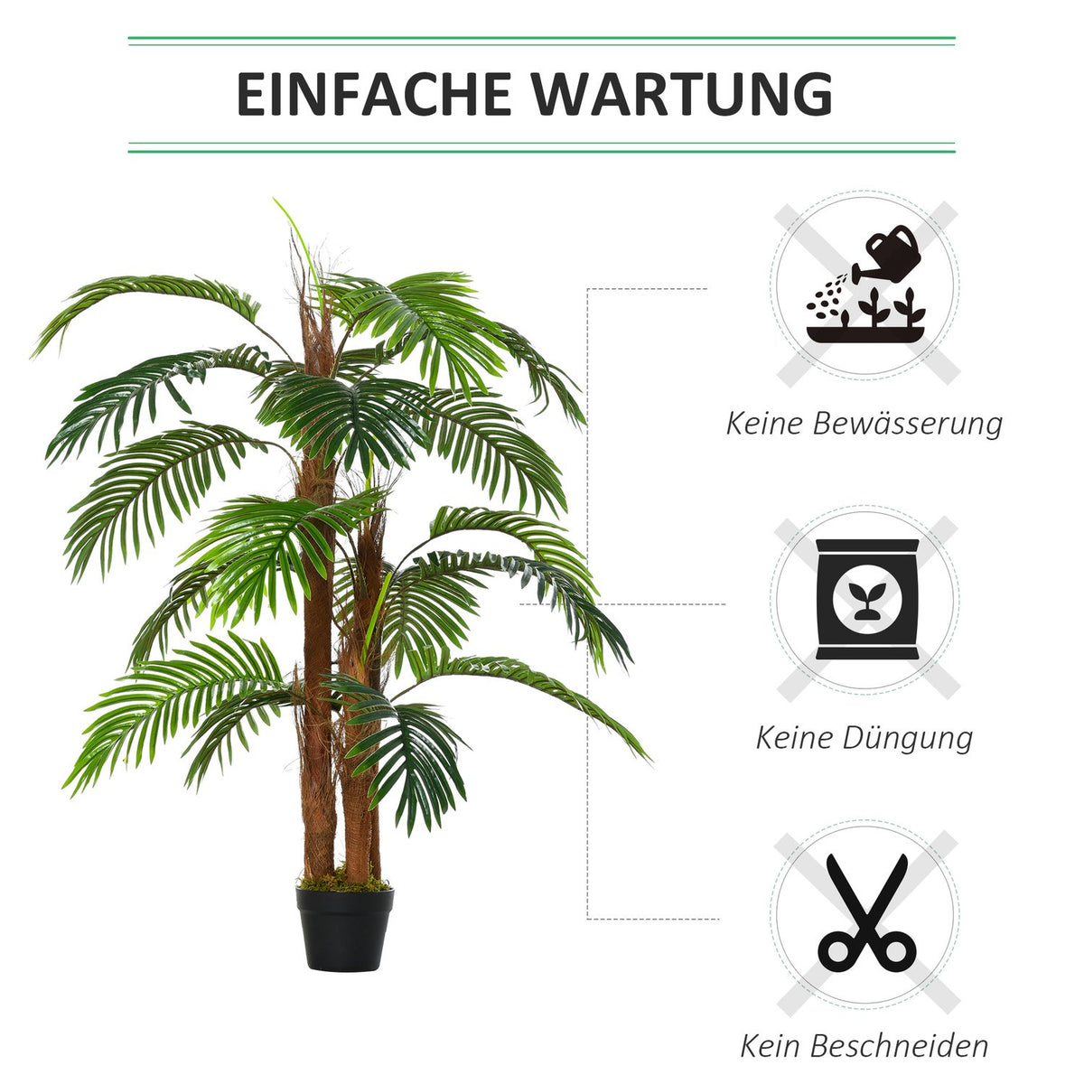 Artificial palm tree 120cm, lifelike artificial plant for indoor and outdoor use, in a plastic pot