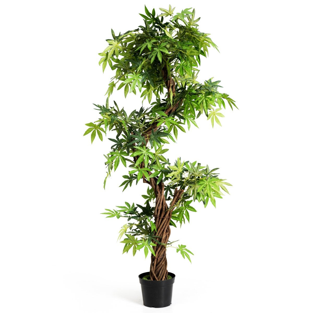 Artificial plant, artificial decorative plant, houseplant with real wood trunk, green, 160 x 19 x 19 cm